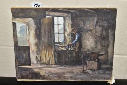 HENRY RAEBURN DOBSON (1901-1985) 'OLD SMITHY, DUMFRIES', a blacksmith at work, signed bottom