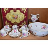 ROYAL CROWN DERBY DERBY POSIES, comprising a boxed set of six cups and saucers, green backstamps,