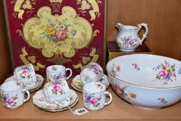 ROYAL CROWN DERBY DERBY POSIES, comprising a boxed set of six cups and saucers, green backstamps,