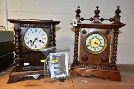 TWO EARLY 20TH CENTURY MANTLE CLOCKS, one marked The United Clock Co Limited Birmingham, with Arabic