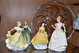 FOUR ROYAL DOULTON FIGURES AND A ROYAL DOULTON CUT GLASS BOWL, comprising Gift of Love HN3427,