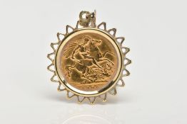 A MOUNTED HALF SOVEREIGN PENDANT, half sovereign depicting King Edward VII, with George and the