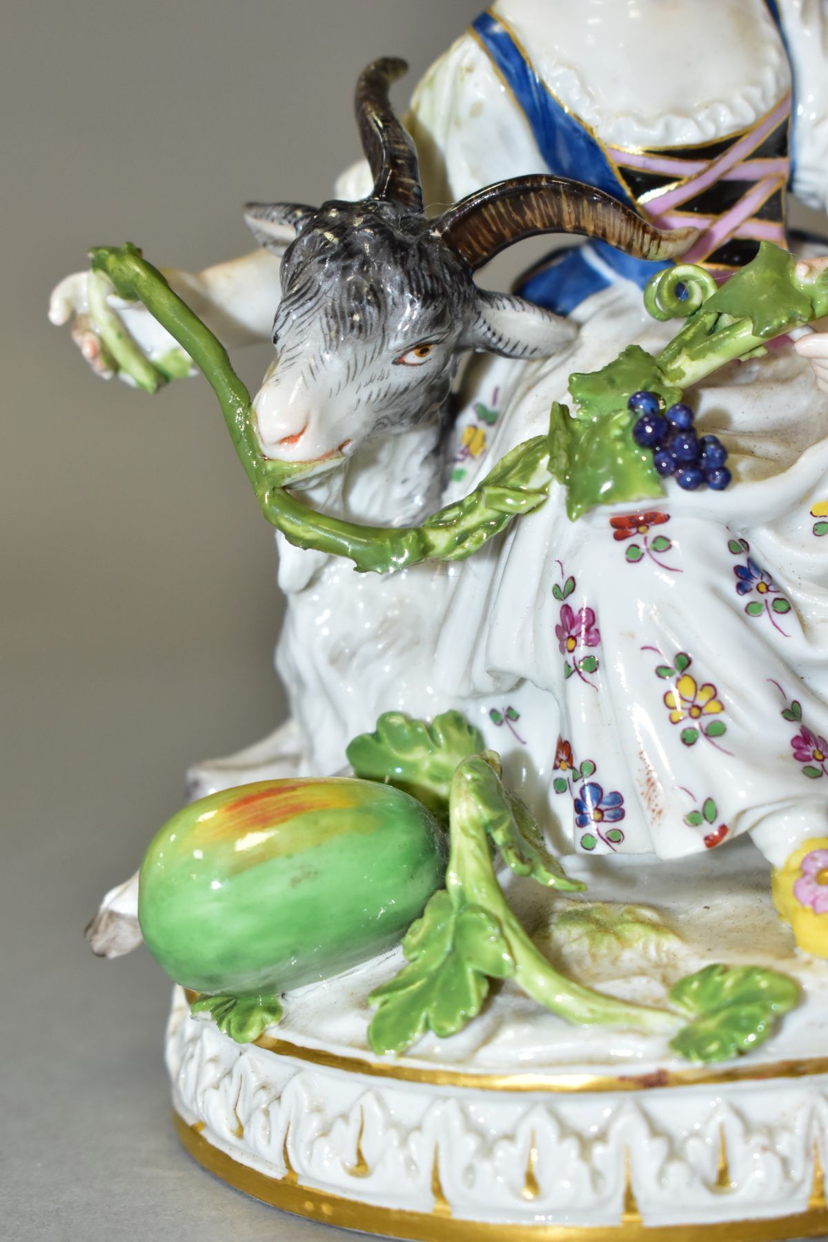 A LATE 19TH CENTURY MEISSEN FIGURE GROUP OF A BOY AND A GIRL WITH A GOAT, the boy playing a wind - Image 10 of 11