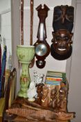 TWO BOXES AND LOOSE TRIBAL ART, BOOKS, PICTURES, CERAMICS AND GLASSWARES, to include a large