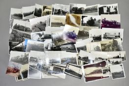 A QUANTITY OF ASSORTED BLACK & WHITE POSTCARD SIZE RAILWAY PHOTOGRAPHS, mix of big 4 era, B.R. and a