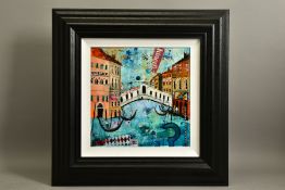 RICHARD BUREL (FRANCE 1974) 'PONTE DE RIALTO' A Venetian scene with gondolas, signed verso, mixed