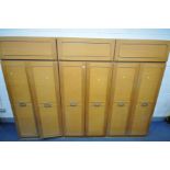 THREE TEAK EFFECT BEDROOM FITMENTS, each wardrobe width 90cm x depth 55cm x height 194cm