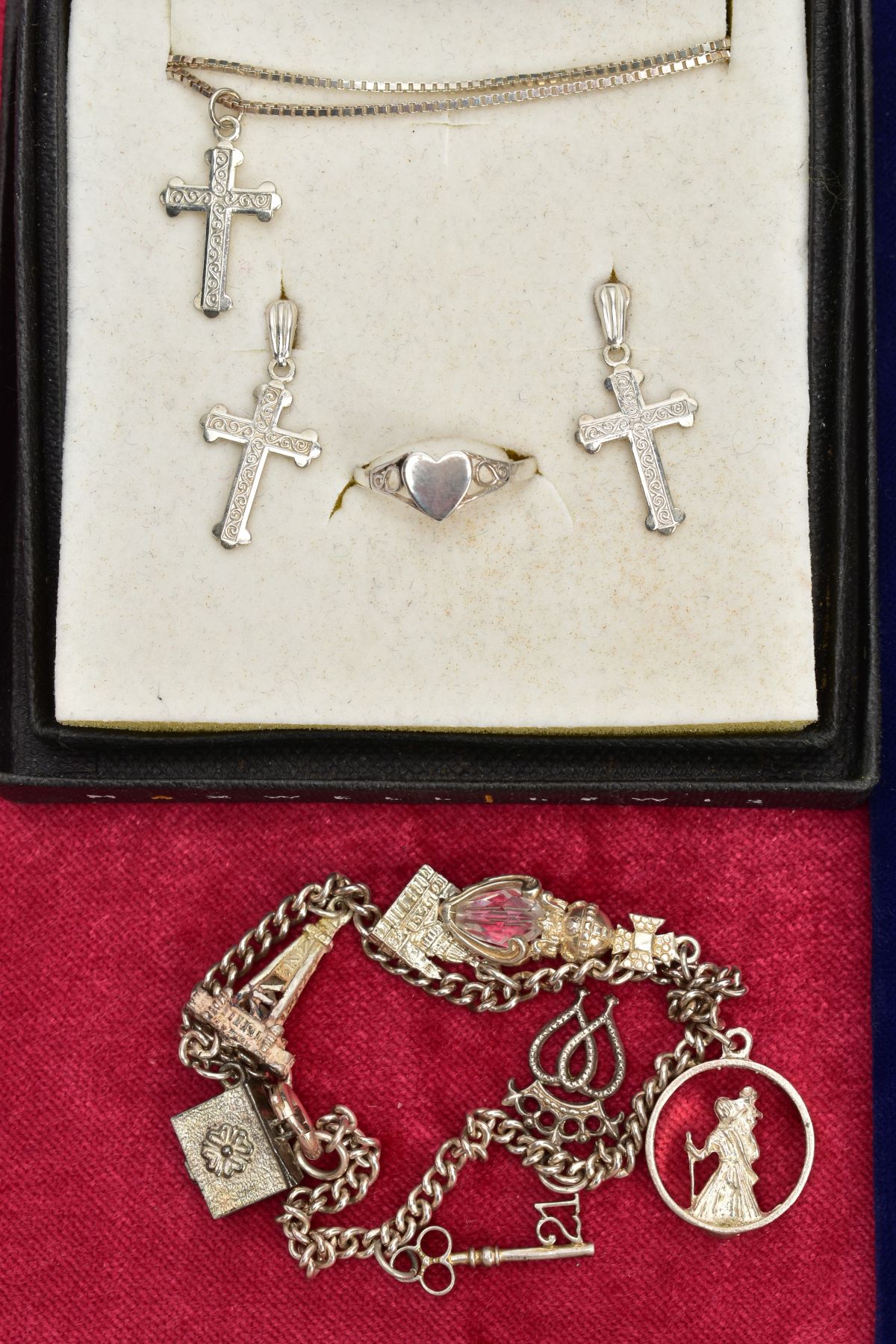 A SELECTION OF SILVER AND WHITE METAL PENDANTS, CHAINS AND RING, to include nine cross pendants of - Image 3 of 3