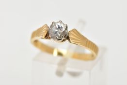 AN 18CT GOLD SINGLE STONE DIAMOND RING, designed with an eight claw set round brilliant cut diamond,