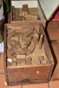 TWO WOODEN BOXES OF VINTAGE WOODEN BUILDING BLOCKS, a large quantity of blocks in assorted shapes