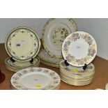 A GROUP OF WEDGWOOD, MINTON AND ROYAL DOULTON TEA AND DINNER PLATES, comprising sixteen Wedgwood