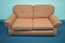A ORANGE UPHOLSTERED TWO SEATER SETTEE, width 178cm