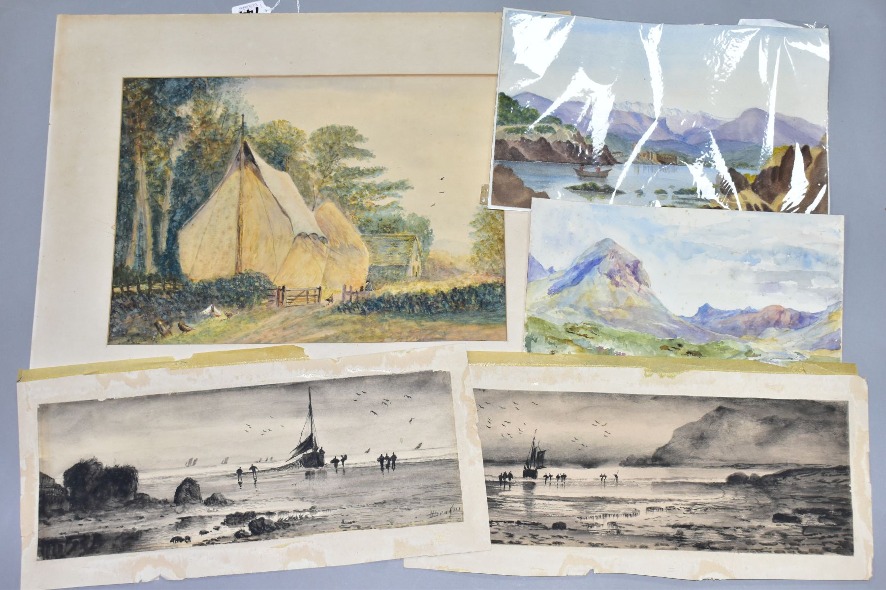 WATERCOLOUR PAINTINGS ETC, TO INCLUDE RICK FORD, haystacks covered with canvas, signed verso, size