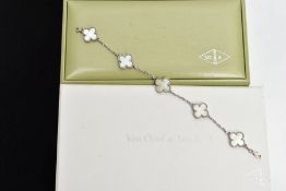 A VAN CLEEF & ARPELS VINTAGE ALHAMBRA BRACELET WITH BOX, with five mother of pearl motifs