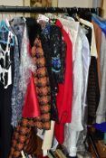 LADIES CLOTHING TO INCLUDE A CHINESE SILK JACKET, David Barry wollen coat size 18, vintage Dereta of