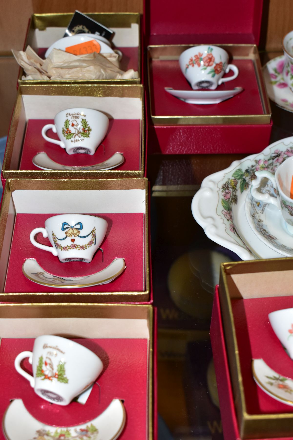 A COLLECTION OF BOXED CAVERSWALL MINIATURE CUPS AND SAUCERS AND OTHER MINIATURE TEAWARES, - Image 4 of 8