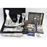 A SILVER TROPHY AND CUTLERY SETS, a silver trophy with attached plinth, hallmarked 'James Fenton &