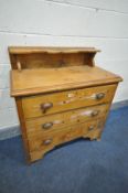 A 19TH CENTURY PINE WASHSTAND/CHEST OF THREE LONG DRAWERS, width 89cm x depth 44cm x height 98cm (