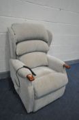 A 'HSL' BEIGE UPHOLSTERED ELECTRIC RISE AND RECLINE ARMCHAIR (PAT pass and working)