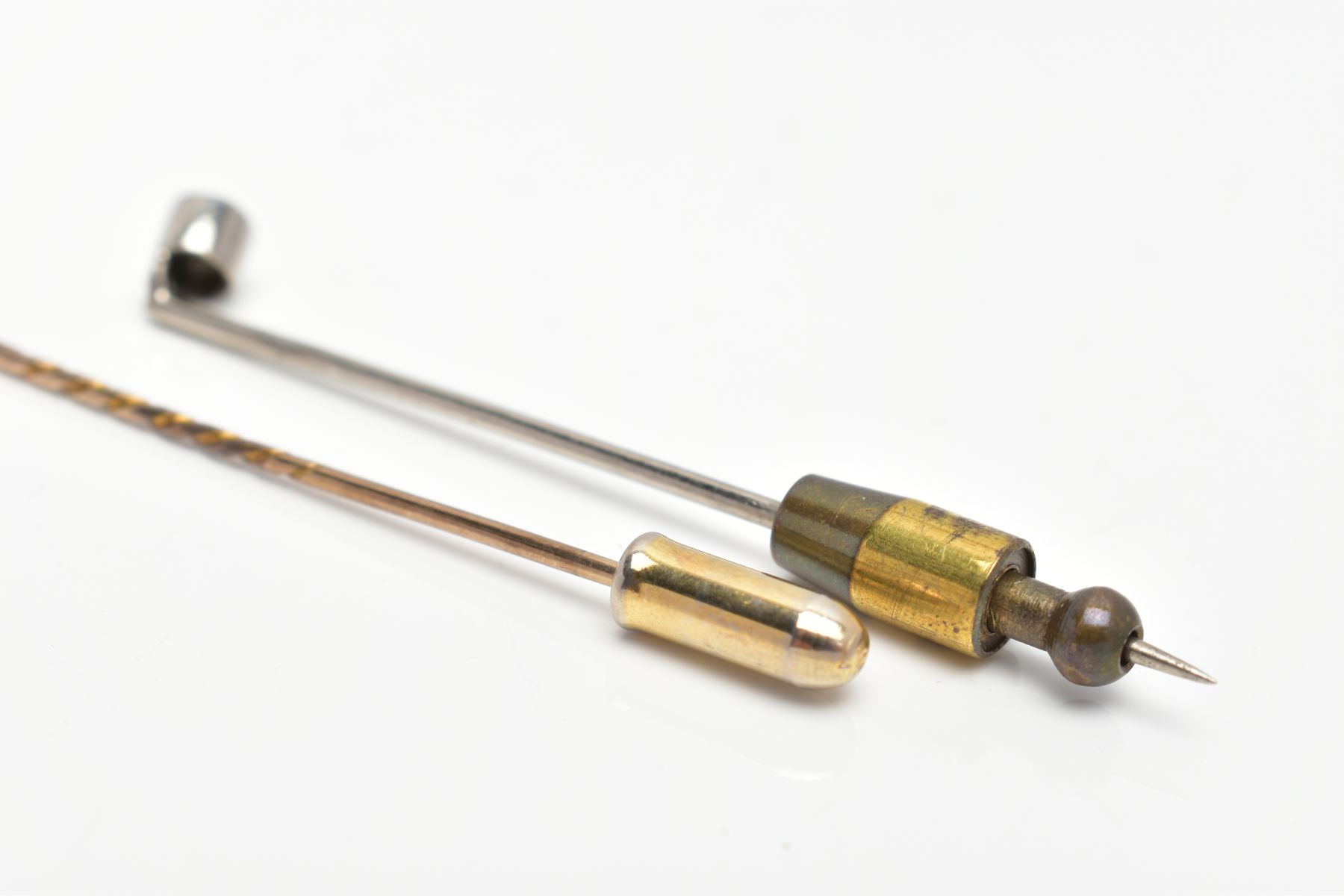 TWO EARLY 20TH CENTURY GEM SET STICK PINS, one white metal and diamond milgrain set stick pin, - Image 2 of 5