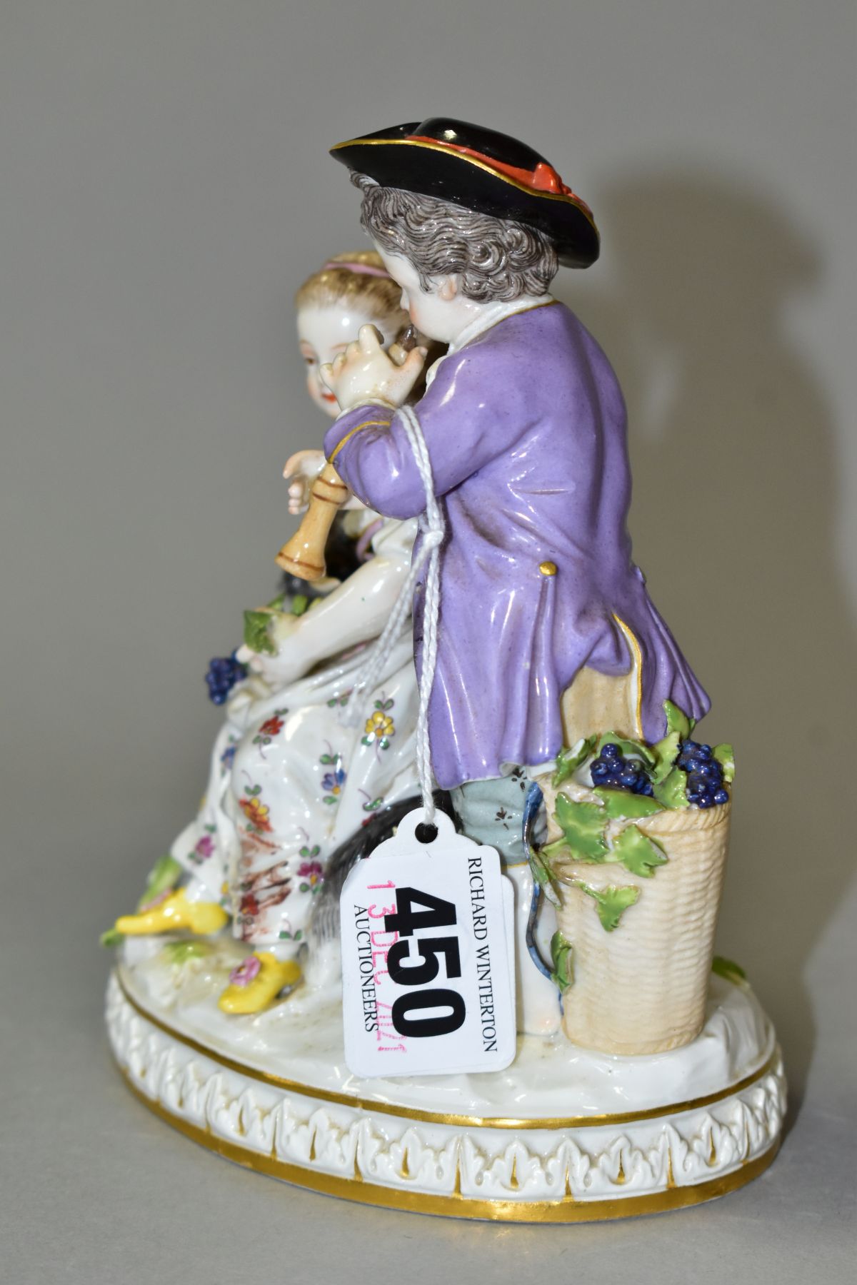 A LATE 19TH CENTURY MEISSEN FIGURE GROUP OF A BOY AND A GIRL WITH A GOAT, the boy playing a wind - Image 4 of 11