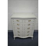 AN OLYMPUS CREAM FRENCH CHEST OF FIVE DRAWERS, width 92cm x depth 55cm x height 108cm (glass top)