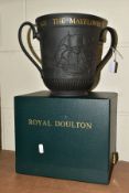 A BOXED ROYAL DOULTON LIMITED EDITION BLACK BASALT LOVING CUP, commemorating THE MAYFLOWER 1620-1970