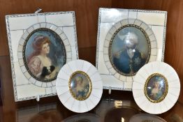 FOUR EARLY 20TH CENTURY OVAL PORTRAIT MINIATURES, all in the late 18th/ early 19th century style,