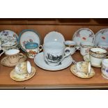 A COLLECTION OF TEN LATE VICTORIAN MOUSTACHE CUPS AND SAUCERS , A MOUSTACHE CUP AND THREE OTHER CUPS