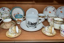 A COLLECTION OF TEN LATE VICTORIAN MOUSTACHE CUPS AND SAUCERS , A MOUSTACHE CUP AND THREE OTHER CUPS