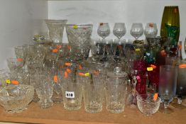 A QUANTITY OF CUT CRYSTAL AND OTHER GLASSWARES, to include a pair of Waterford Tramore port glasses,