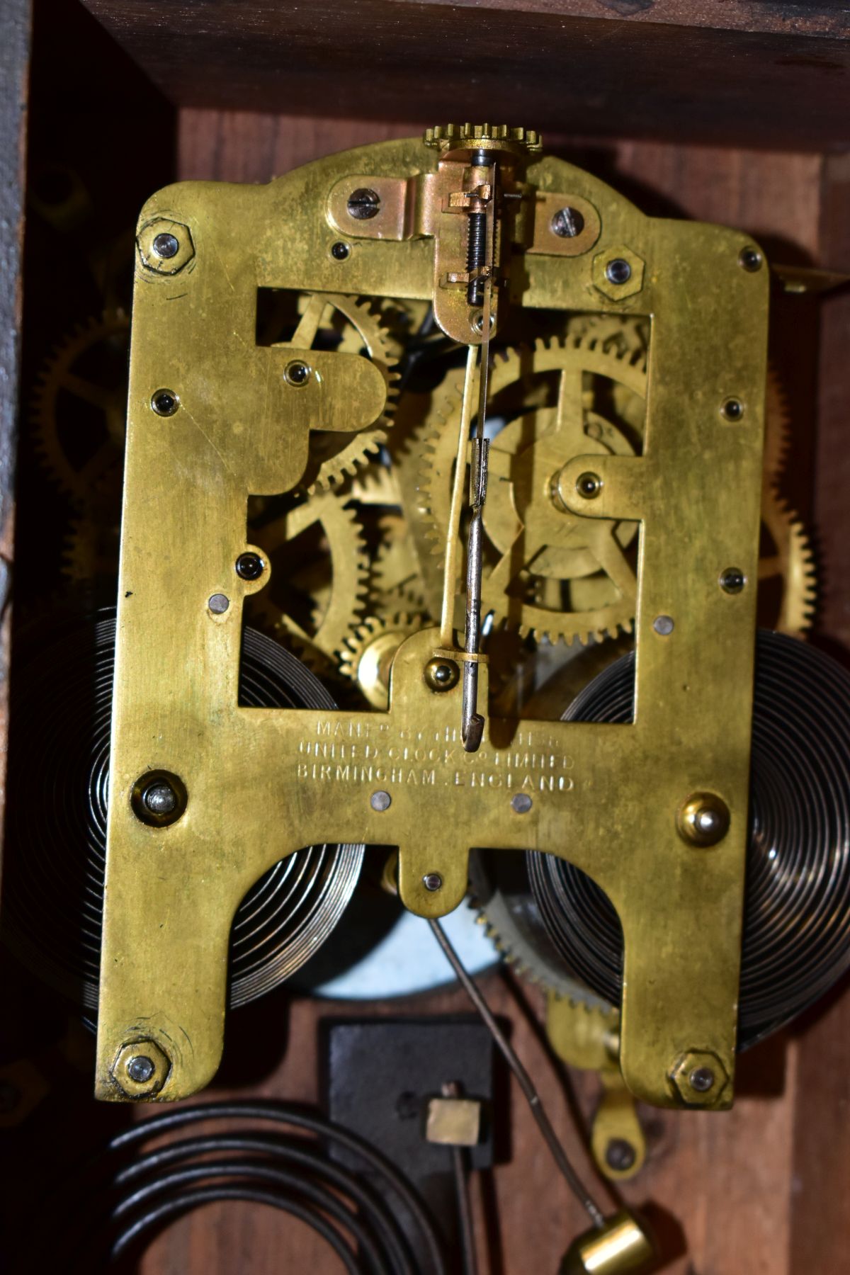 TWO EARLY 20TH CENTURY MANTLE CLOCKS, one marked The United Clock Co Limited Birmingham, with Arabic - Image 8 of 15