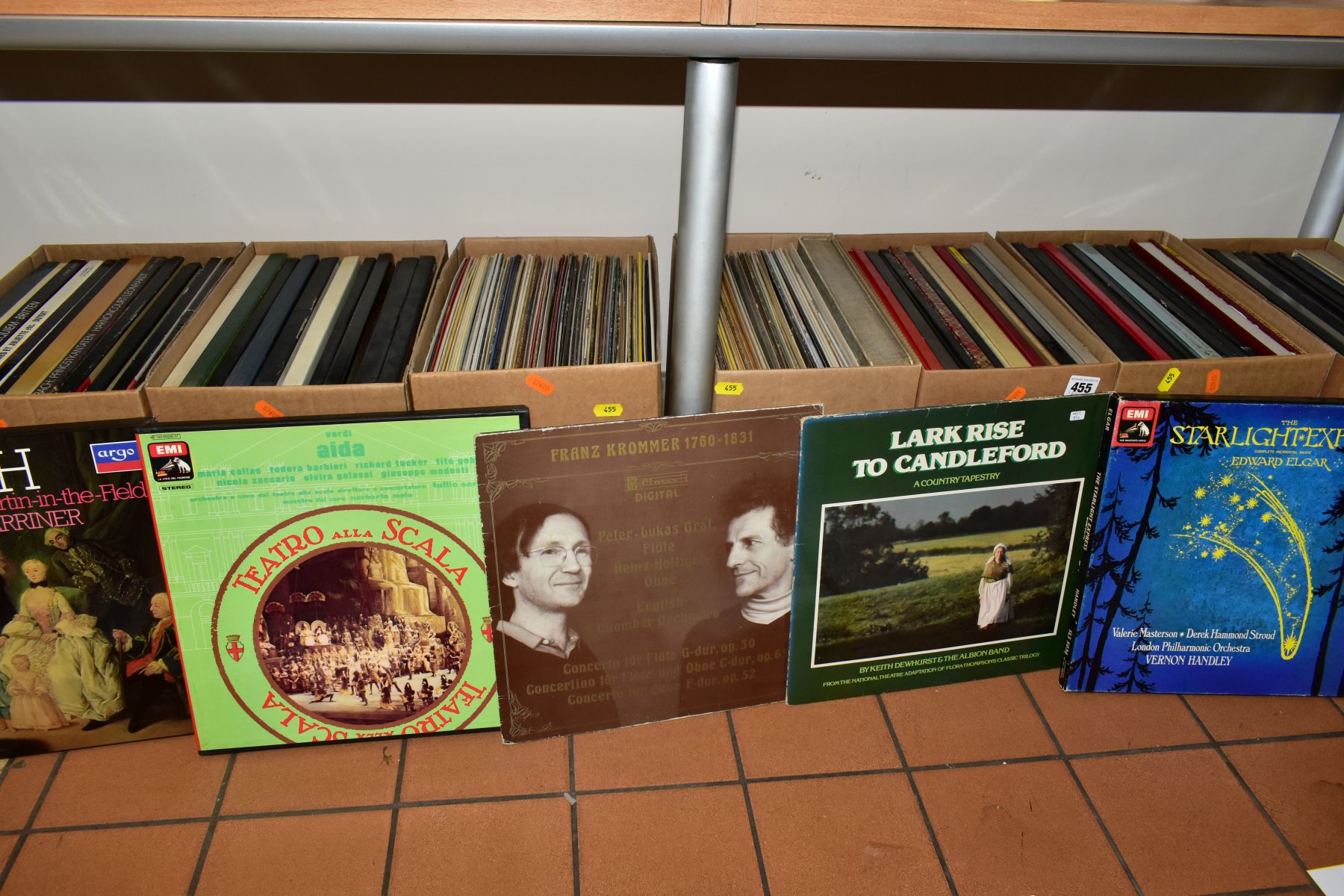 SEVEN BOXES OF LP RECORDS, approximately 150+, to include composers Bach, Beethoven, Britten, Mozart