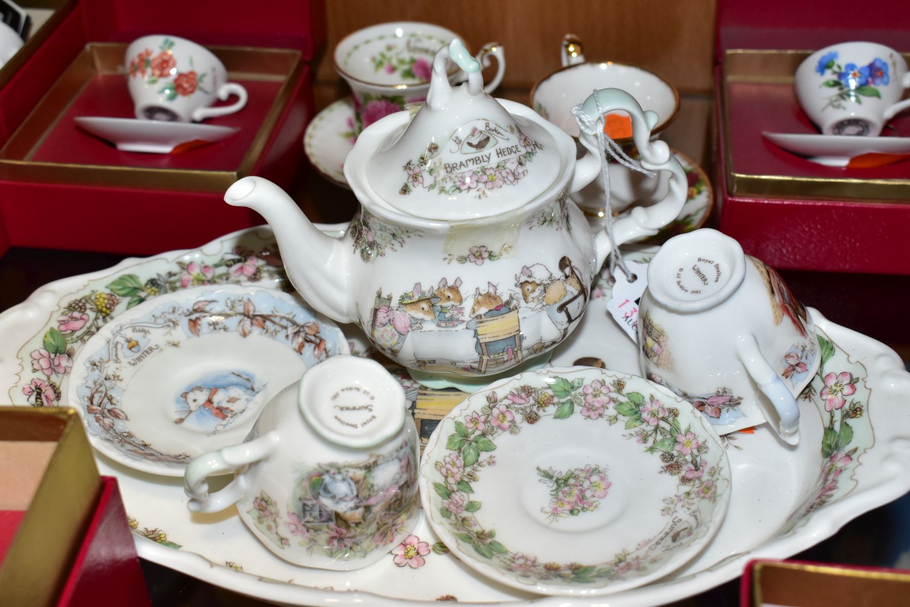 A COLLECTION OF BOXED CAVERSWALL MINIATURE CUPS AND SAUCERS AND OTHER MINIATURE TEAWARES, - Image 8 of 8