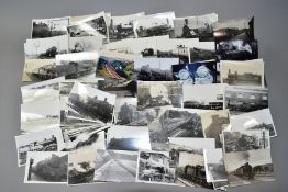 A QUANTITY OF ASSORTED BLACK & WHITE POSTCARD SIZE RAILWAY PHOTOGRAPHS, mix of pre-grouping, big 4