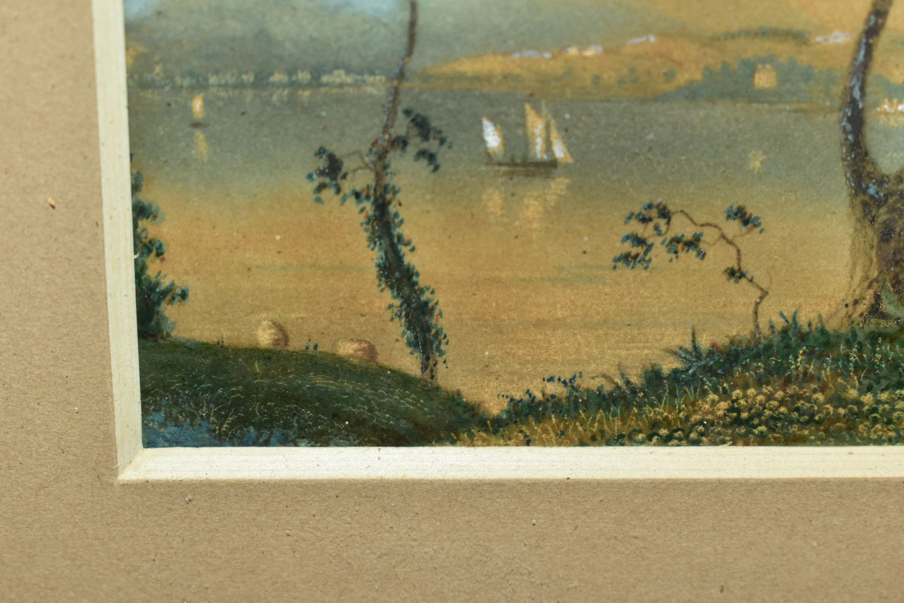 A 19TH CENTURY WATERCOLOUR DEPICTING A VIEW ACROSS A LOUGH, initialled P.N., bears a paper label - Image 4 of 5