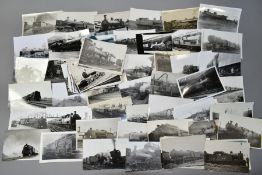 A QUANTITY OF ASSORTED BLACK & WHITE POSTCARD SIZE RAILWAY PHOTOGRAPHS, mix of big 4 era and B.R.