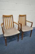 A PAIR OF G PLAN FRESCO CHAIRS, with open armrests