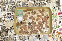 A CARDBOARD TRAY OF 20th CENTURY UK COINS, to include a small amount with silver content together