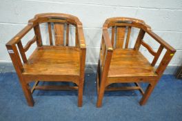 A PAIR OF HARDWOOD INDIAN CINEMA CHAIRS