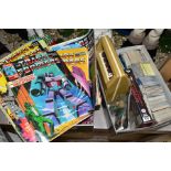 FOUR BOXES OF COMICS, DIE-CAST VEHICLES, CARDS ETC, to include approximately ninety Marvel