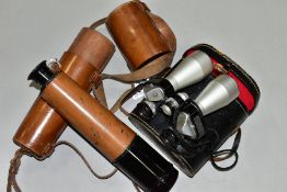 A ROSS THREE DRAW TELESCOPE WITH LEATHER CASE, having a black painted and leather finish, stamped '