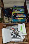 TWO BOXES OF COMPUTER EQUIPMENT AND GAMES, including a Nintendo Wii console, two Wii controllers,