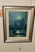 W PINDER, A LATE 19TH STUDY OF THE RIVER THAMES AT NIGHT, St Pauls cathedral to the background,