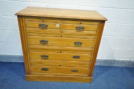 AN EDWARDIAN LIGHT OAK CHEST OF TWO SHORT OVER THREE LONG DRAWERS, width 104cm x depth 48cm x height