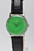 A GENTLEMENS 'OMEGA SEAMASTER' WRISTWATCH, hand wound movement, round green dial signed 'Omega