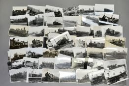 A QUANTITY OF ASSORTED BLACK & WHITE POSTCARD SIZE RAILWAY PHOTOGRAPHS, mix of big 4 era and B.R.