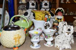 A GROUP OF CERAMICS, to include a pair of Royal Doulton spaniels, with printed and impressed marks