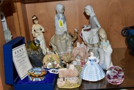 A SMALL GROUP OF ORNAMENTAL ITEMS, comprising three Lladro figures of women and girls, 'Rabbit's