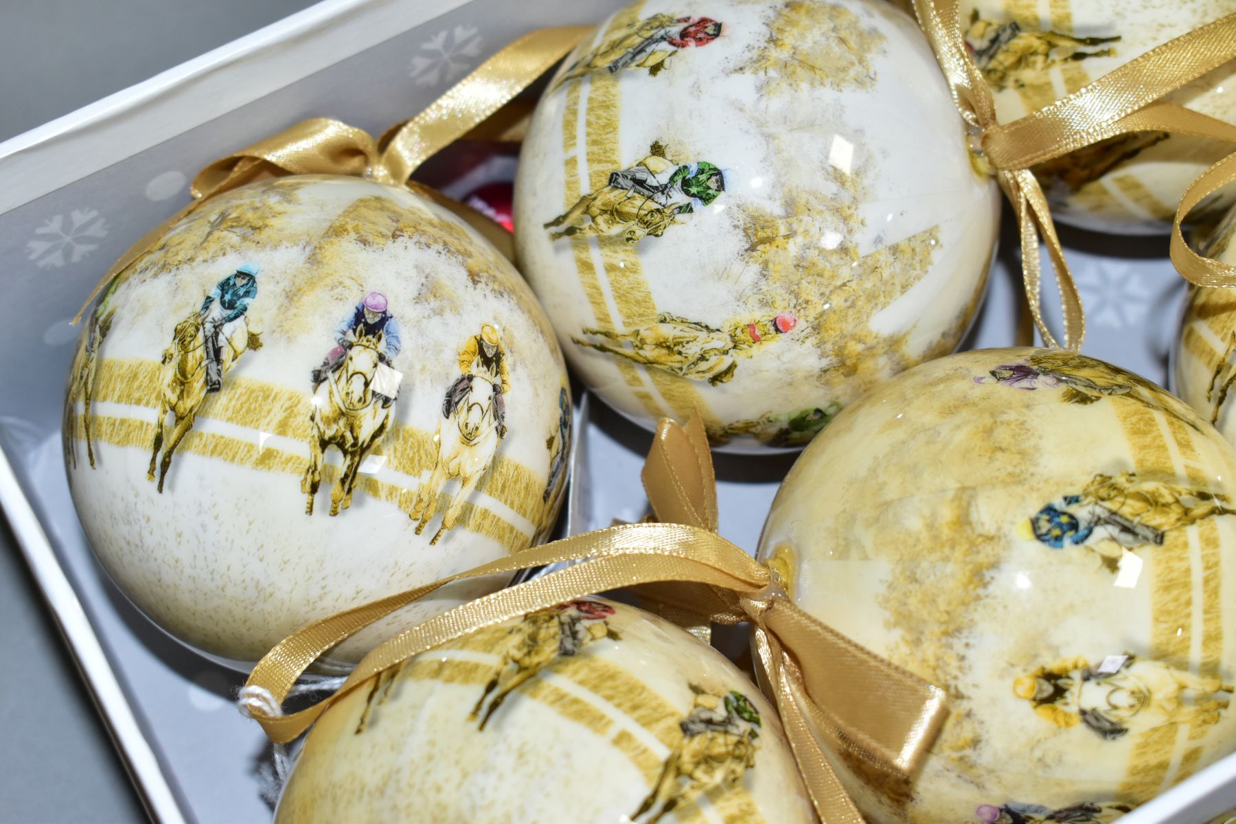 TWO BOXED SETS OF SIX 'THE INJURED JOCKEY FUND' CHRISTMAS BAUBLES (2) - Image 3 of 4